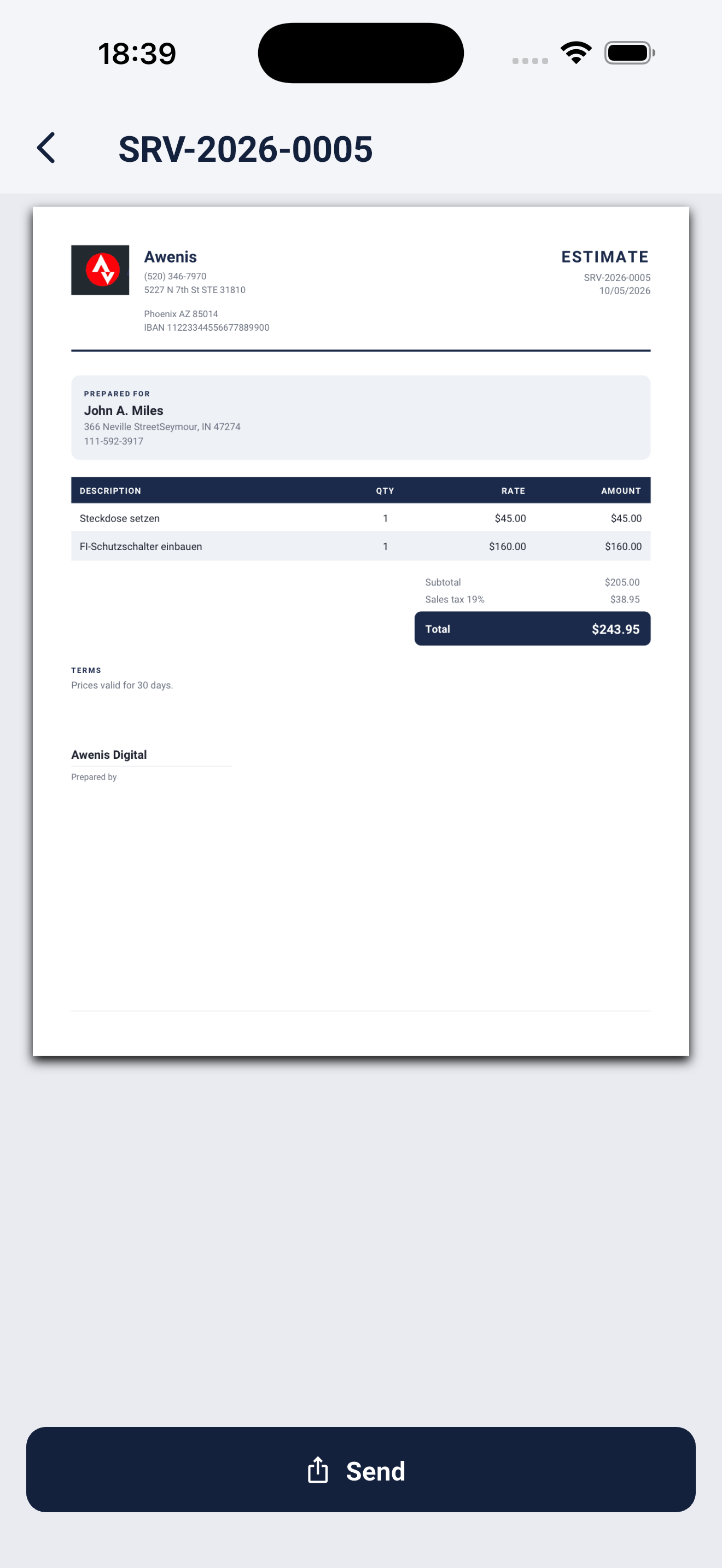 Estimate PDF ready to send
